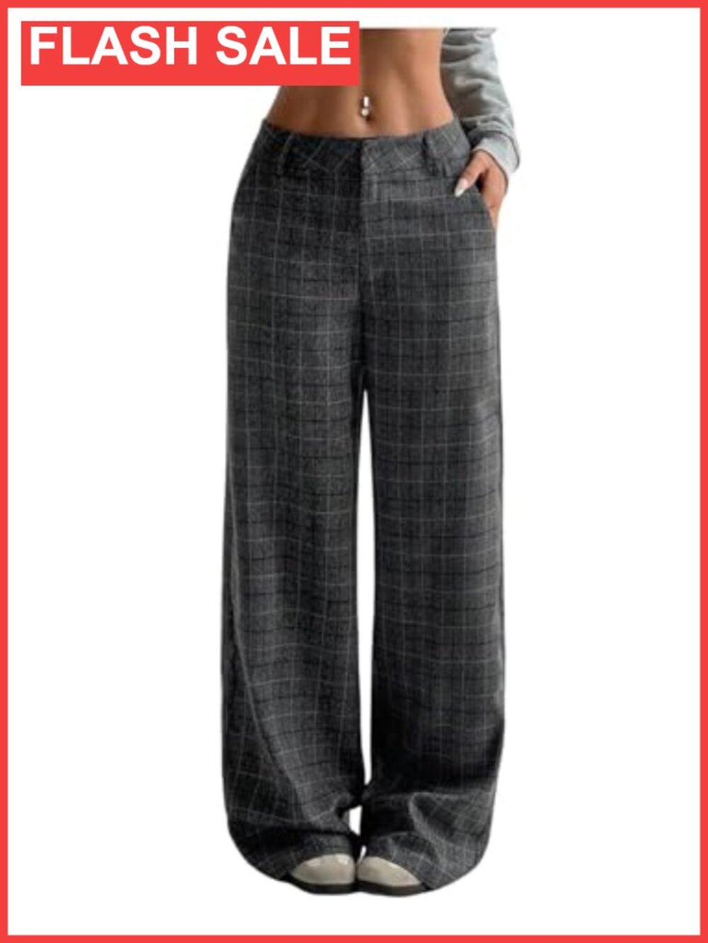 Women's Plaid Low Rise Wide Leg Trousers Baggy Dress Pants